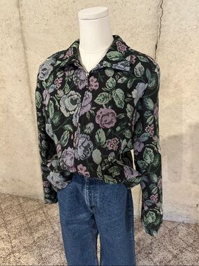 Vintage DressBarn Floral Tapestry Jacket Zip Up Coquette Grunge Large